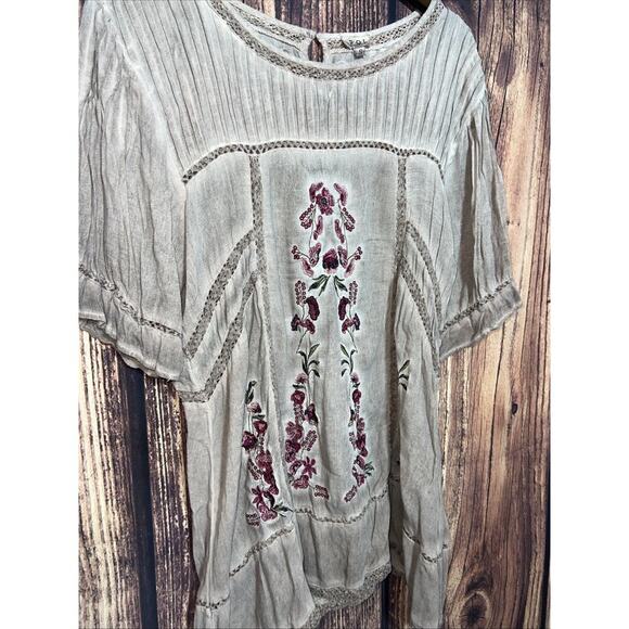 Anthropologie POL Sz S Tunic Top Boat Neck Embroidery Tassels Flounce Hem Boho - Picture 9 of 9